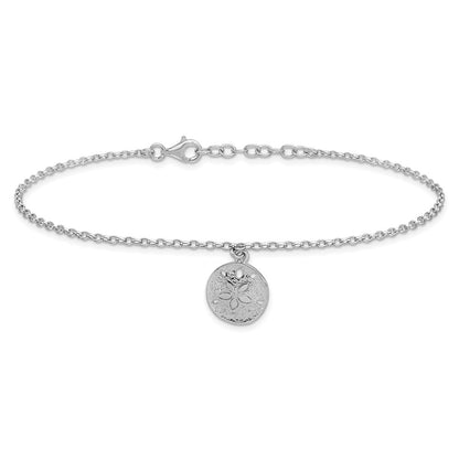 Sterling Silver Rhodium-Plated Sand Dollar Charm 9 inch Plus 1 inch Extender - Total 10 inch Anklet