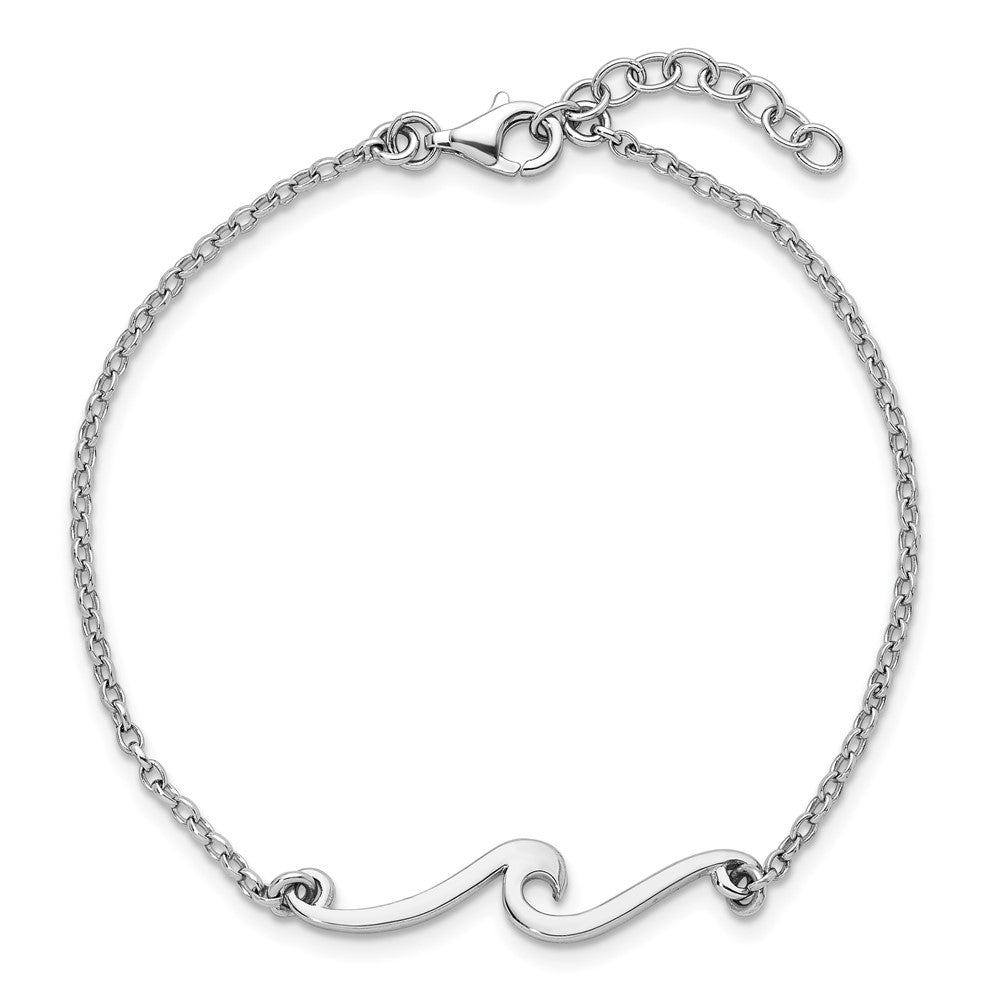 Sterling Silver Rhodium-plated Polished Wave 7 inch with a 1 inch extention Bracelet