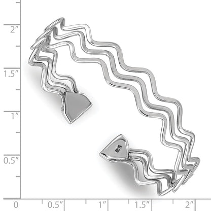 Sterling Silver Rhodium-plated Polished Multi Wave Bangle