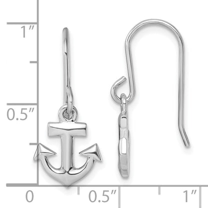 Sterling Silver Rhodium-Plated Polished Anchor Dangle Earrings