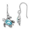 Sterling Silver Rhodium-plated Polished and Antiqued Blue Crystal Turtle Dangle Earrings
