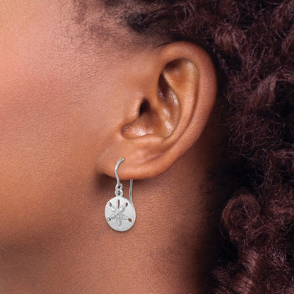 Sterling Silver Rhodium-plated Polished Sand Dollar Dangle Earrings