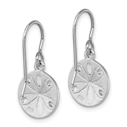 Sterling Silver Rhodium-plated Polished Sand Dollar Dangle Earrings