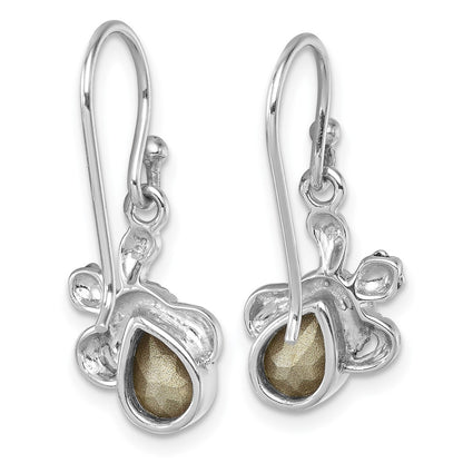 Sterling Silver Rhodium-Plated Antiqued Blue Crystal Hatching Turtle Dangle Earrings