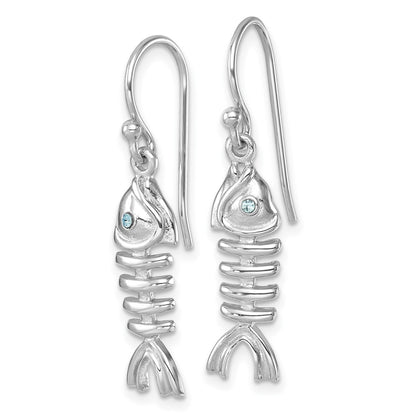 Sterling Silver Rhodium-plated Polished Crystal Eye Bonefish Dangle Earring