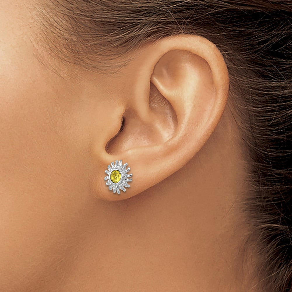 Sterling Silver Rhodium-plated Polished Crystal Inlay Hummingbird Dangle Earrings