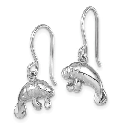 Sterling Silver Rhodium-Plated Manatee Dangle Earrings