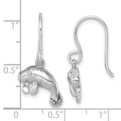 Sterling Silver Rhodium-Plated Manatee Dangle Earrings