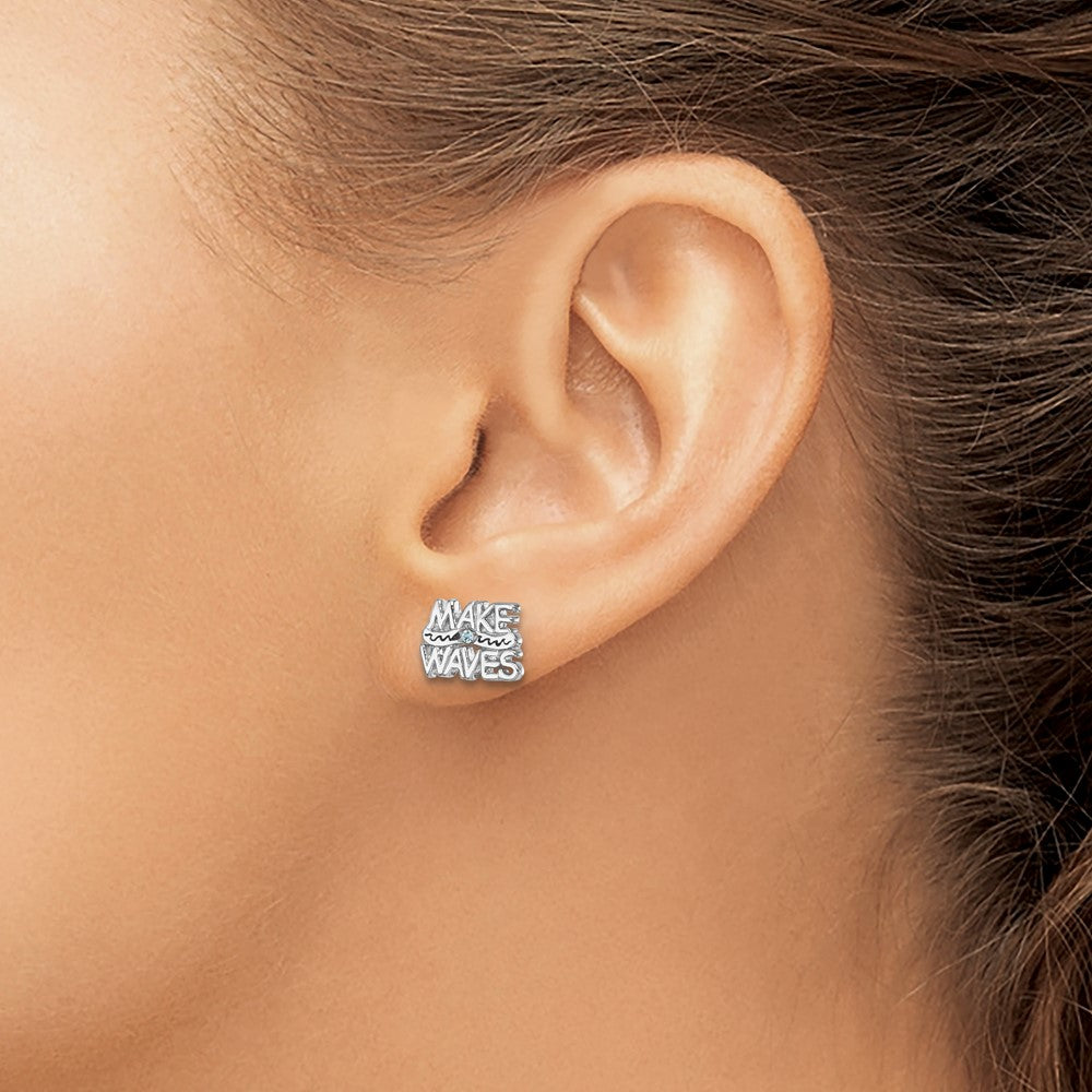 Sterling Silver Rhodium-Plated Polished 'Make Waves' Crystal Post Earrings