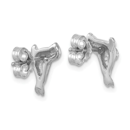 Sterling Silver Rhodium-plated Polished CZ Eye Sea Lion Post Earrings
