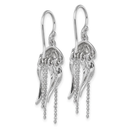 Sterling Silver Rhodium-plated Polished Moveable Jellyfish Dangle Earrings