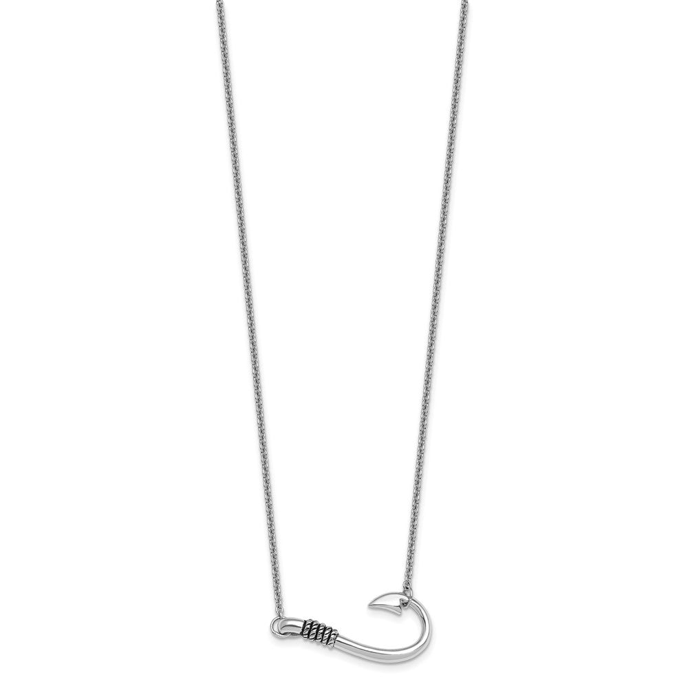 Sterling Silver Rhodium-plated Polished and Antiqued Hook 16 inch with a 2 inch extention Necklace