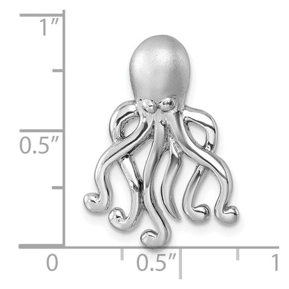 Sterling Silver Rhodium-Plated Polished and Brushed Octopus Pendant
