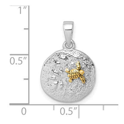 Sterling Silver Rhodium-plated Gold-tone Textured Turtle Crawling In The Sand Pendant