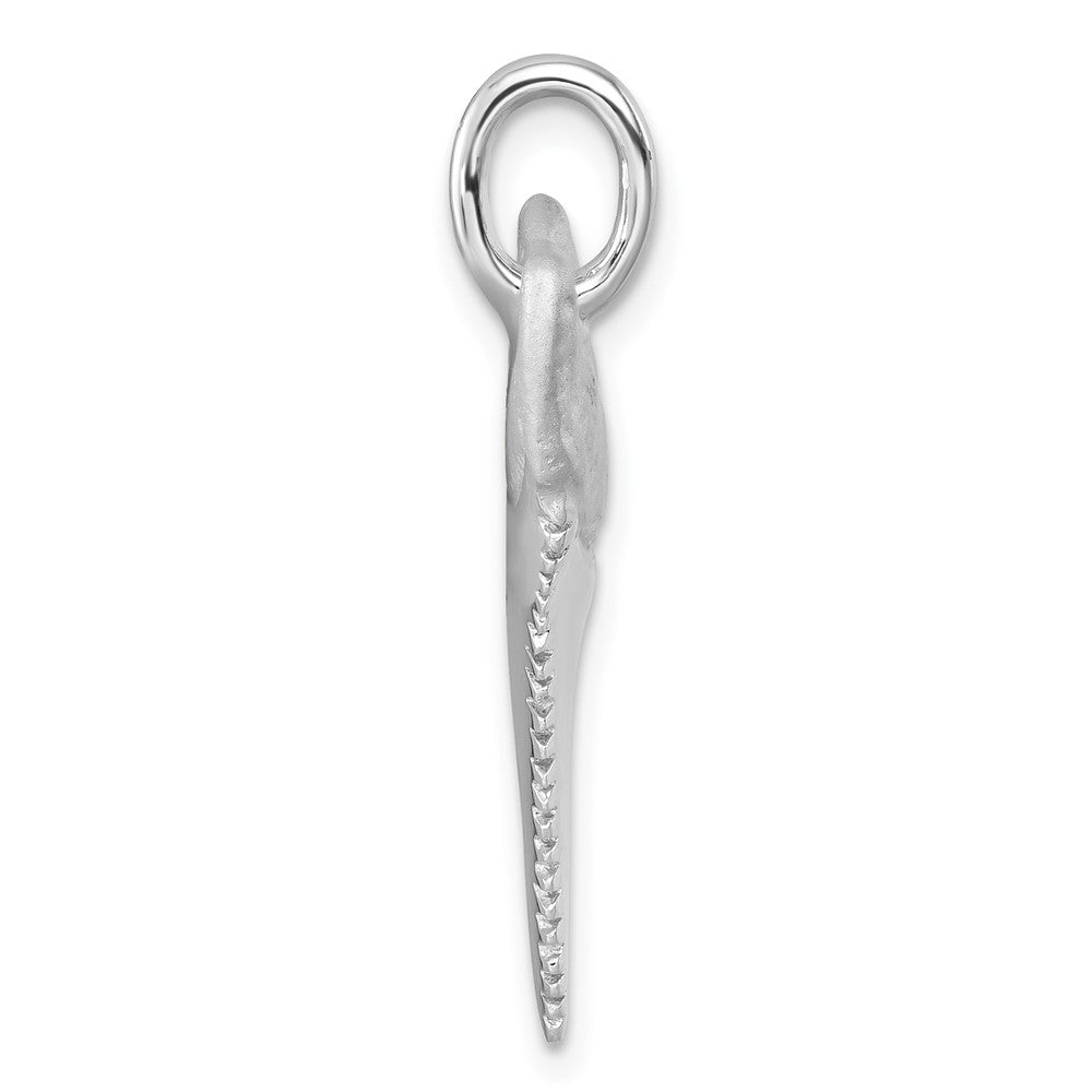 Sterling Silver Rhodium-Plated Brushed and Polished Great White Shark Tooth Pendant