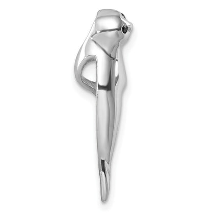 Sterling Silver Rhodium-plated Polished CZ Eye Harbor Seal Pendant