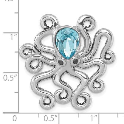 Sterling Silver Rhodium-plated Polished Blue Crystal Octopus Chain Slide