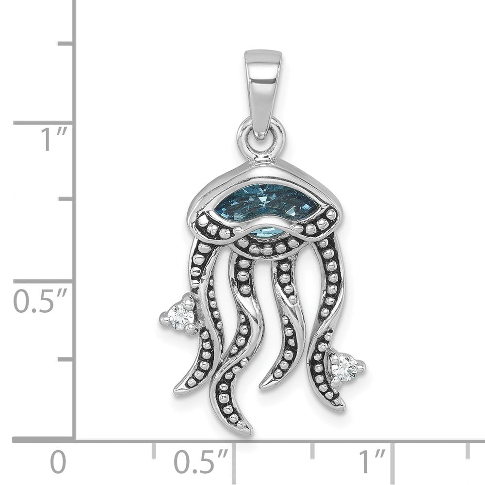 Sterling Silver Rhodium-plated Polished Crystal and CZ Jelly Fish Pendant