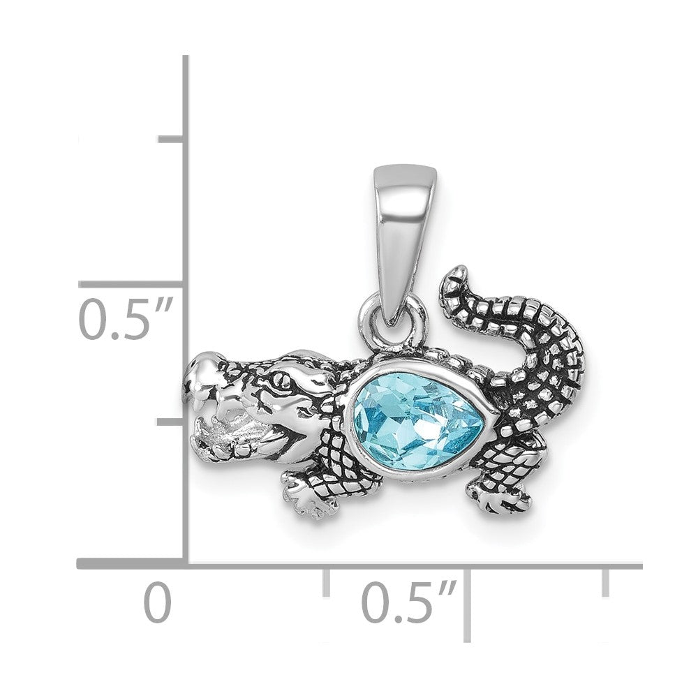 Sterling Silver Rhodium-plated Antiqued Crystal Inlay Alligator Pendant