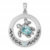 Sterling Silver Rhodium-plated Antiqued Round Moveable Crystal Turtle Pendant