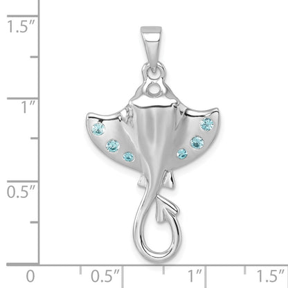 Sterling Silver Rhodium-plated Polished CZ Sting Ray Pendant
