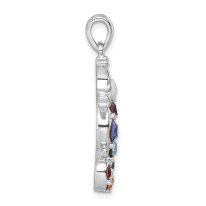 Sterling Silver Rhodium-plated Polished Multi-Color Crystal Seahorse Pendant