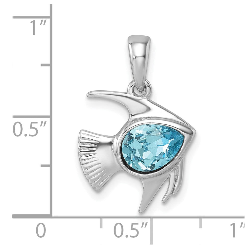 Sterling Silver Rhodium-plated Polished Crystal Angel Fish Pendant