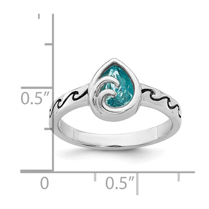 Sterling Silver Rhodium-Plated Polished Double Wave Crystal Inlay Ring