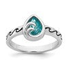 Sterling Silver Rhodium-Plated Polished Double Wave Crystal Inlay Ring