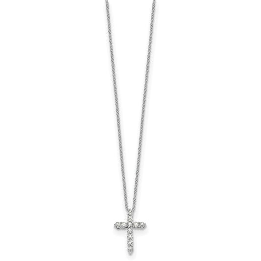 True Origin 14k White Gold 1/3 carat Lab Grown Diamond VS DEF 18 inch Cross Pendant Necklace