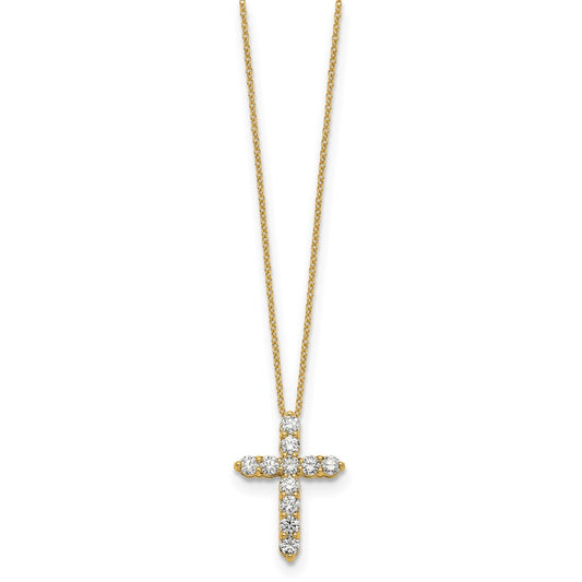 True Origin 14K Yellow Gold 1 carat Lab Grown Diamond VS+ F+ Complete 18 in Cross Necklace
