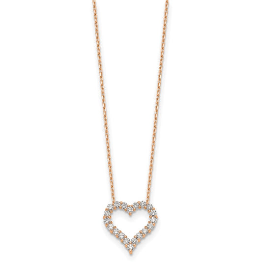 True Origin 14K Rose Gold 1 carat Lab Grown Diamond VS+ F+ Complete 18 in Hearts Pendant Necklace