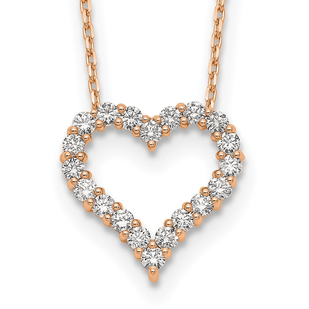 True Origin 14K Rose Gold 1 carat Lab Grown Diamond VS+ F+ Complete 18 in Hearts Pendant Necklace