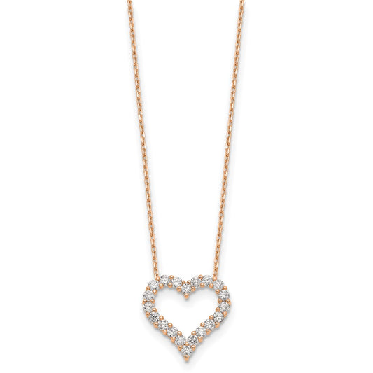 True Origin 14K Rose Gold 1 1/2 carat Lab Grown Diamond VS+ F+ Complete 18in Open Heart Necklace