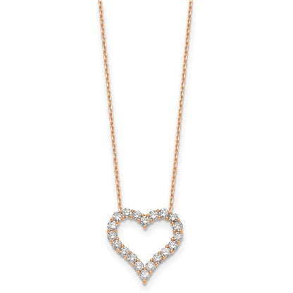 True Origin 14K Rose Gold 2 carat Lab Grown Diamond VS+ F+ Complete 18in Open Heart Necklace