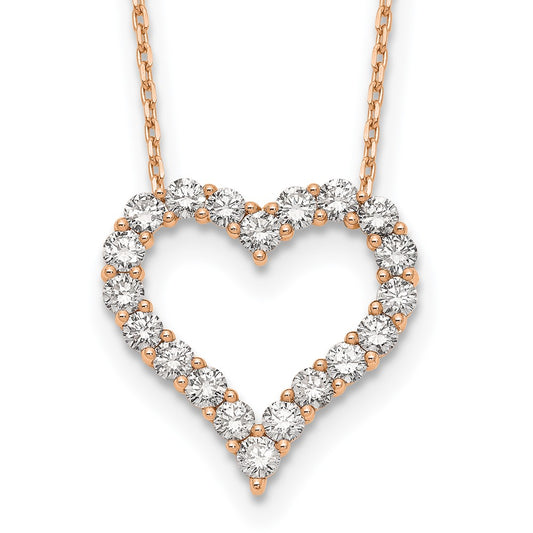 True Origin 14K Rose Gold 2 carat Lab Grown Diamond VS+ F+ Complete 18in Open Heart Necklace