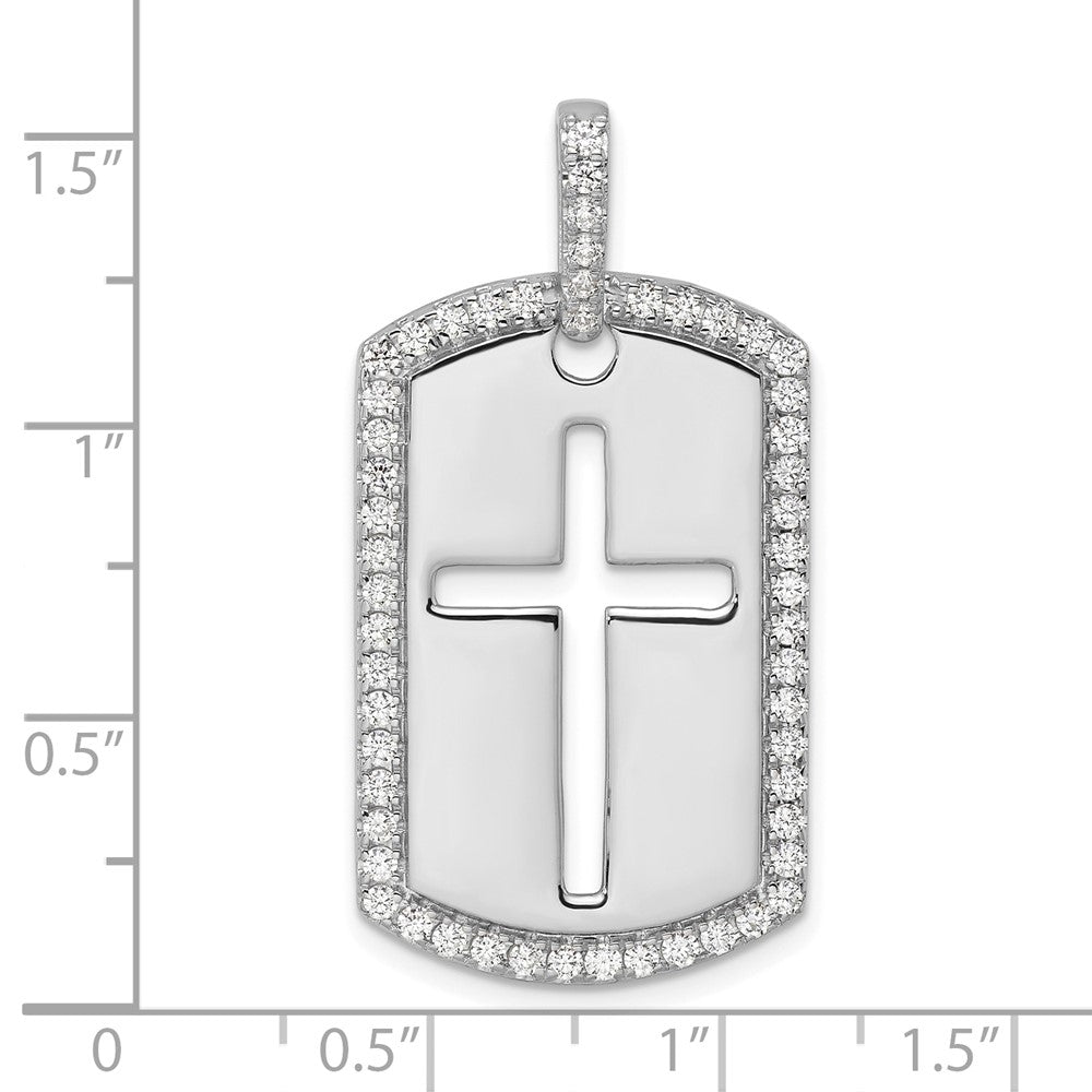 True Origin 14K White Gold Men's 3/4 carat Lab Grown Diamond VS+ F+ Complete Cross Dog Tag Pendant