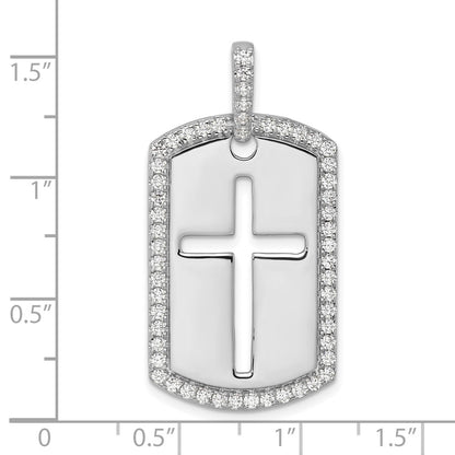True Origin 14K White Gold Men's 3/4 carat Lab Grown Diamond VS+ F+ Complete Cross Dog Tag Pendant