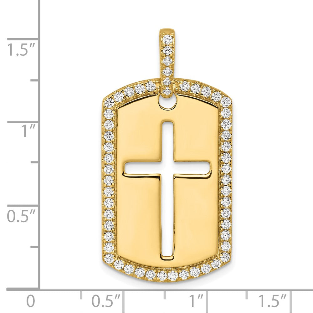 True Origin 14K Yellow Gold Men's 3/4 carat Lab Grown Diamond VS+ F+ Complete Cross Dog Tag Pendant