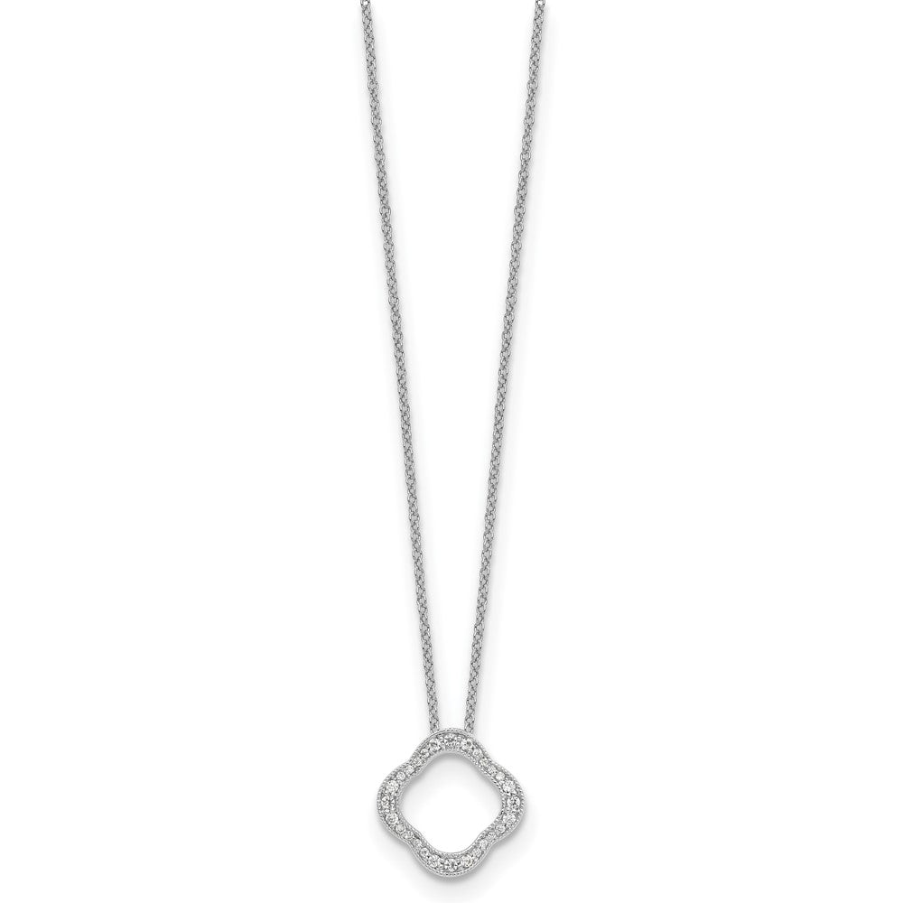 True Origin 14K White Gold 1/6 carat Lab Grown Diamond VS+ F+ 18 in Complete Quatrefoil Floral Necklace