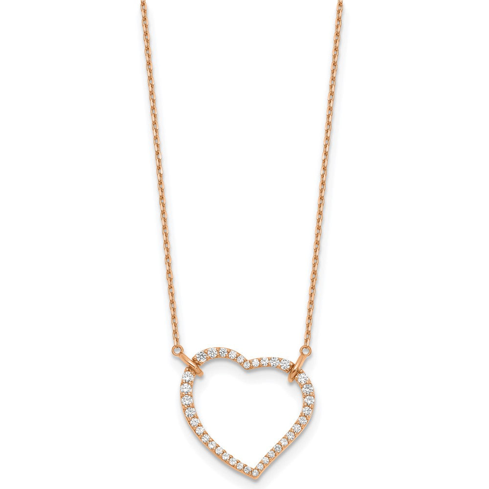 True Origin 14K Rose Gold 3/4 carat Lab Grown Diamond VS+ F+ Complete 18in Open Heart Necklace