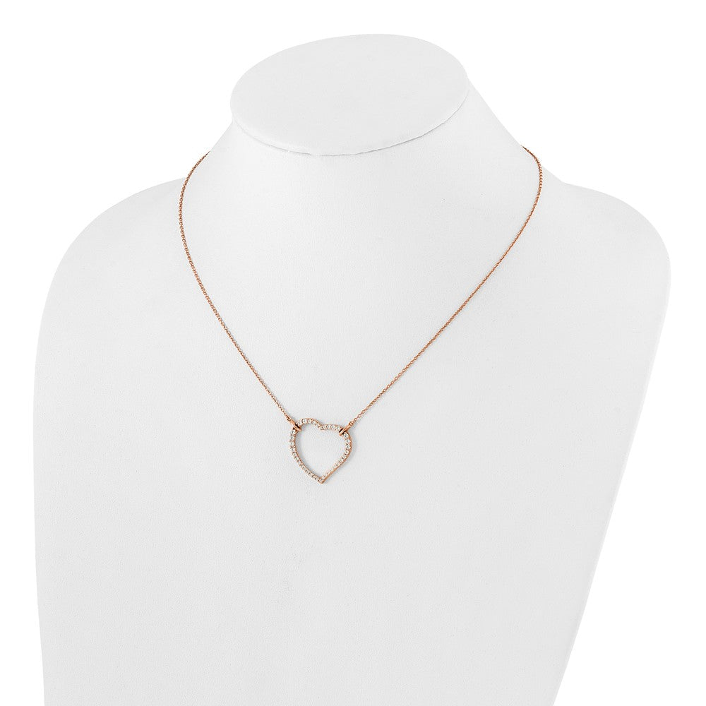 True Origin 14K Rose Gold 3/4 carat Lab Grown Diamond VS+ F+ Complete 18in Open Heart Necklace