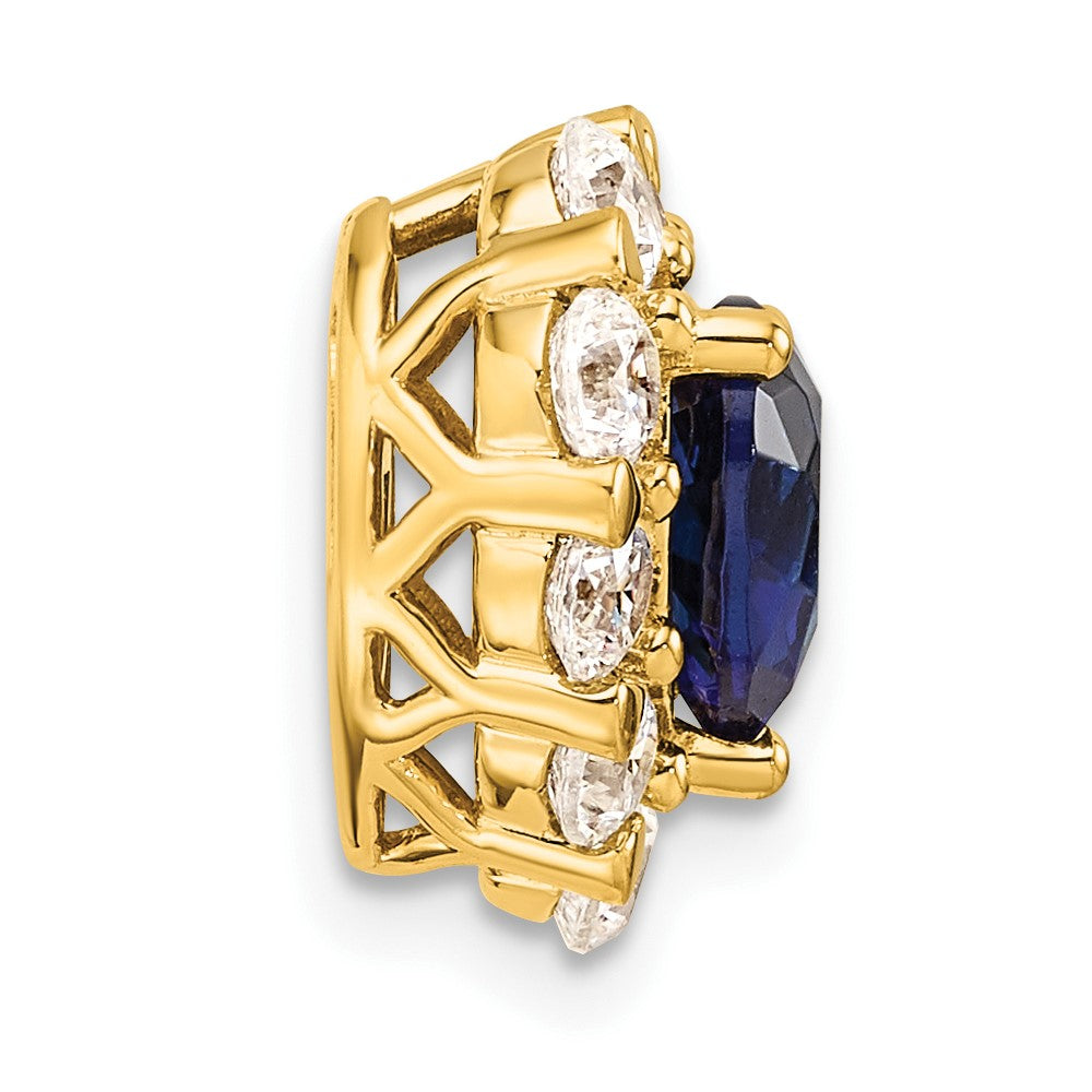 14k 1 carat Lab Grown Diamond VS/SI+ G+ and Lab Created Blue Sapphire Heart Halo Chain Slide Pendant