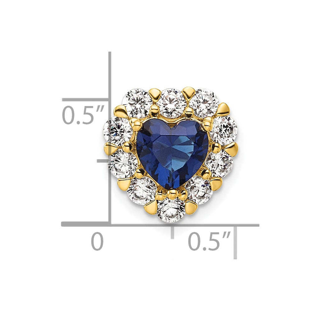 14k 1 carat Lab Grown Diamond VS/SI+ G+ and Lab Created Blue Sapphire Heart Halo Chain Slide Pendant