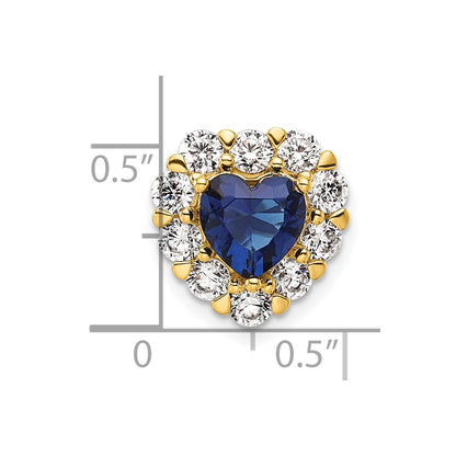 14k 1 carat Lab Grown Diamond VS/SI+ G+ and Lab Created Blue Sapphire Heart Halo Chain Slide Pendant