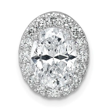 14k White Gold 1/2 carat Lab Grown Diamond VS/SI+ G+ Oval Semi Mount 9.9x6.9mm Center Halo Chain Slide Pendant