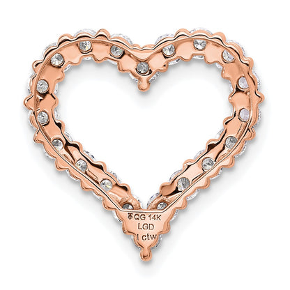 14k Rose Gold 1 carat Lab Grown Diamond VS/SI+ G+ Complete Heart Chain Slide Pendant