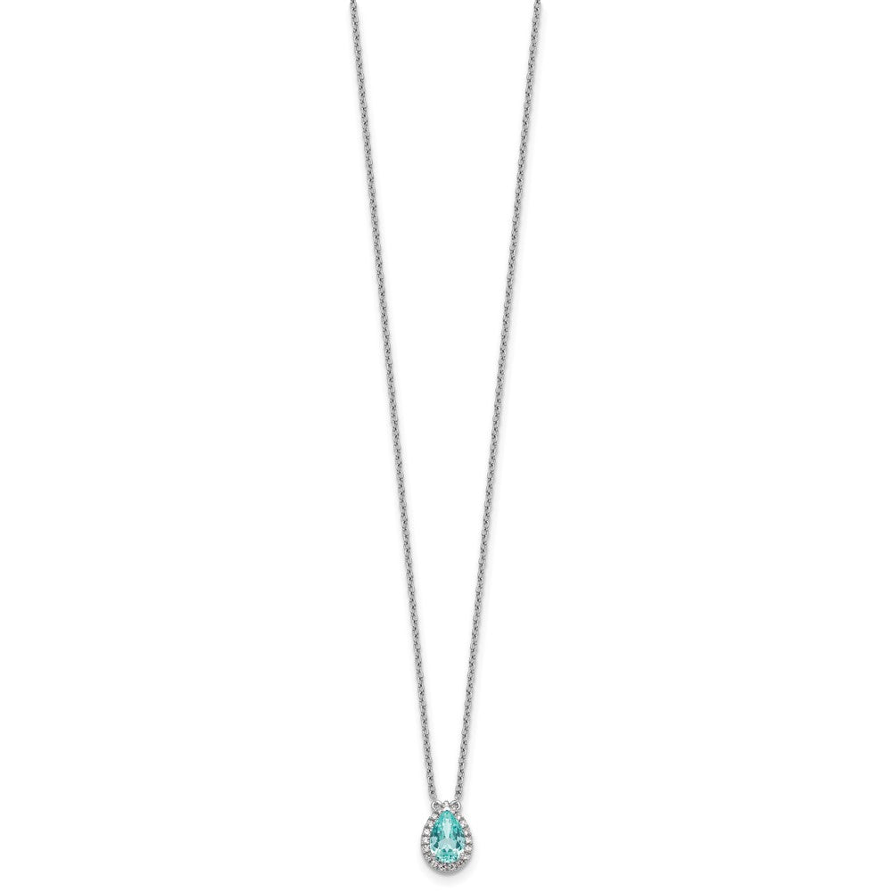 Pure Serenity 14k White Gold 1/6 carat Lab Grown Diamond VS/SI+ G+ and Lab Created Paraiba 18 inch Oval Halo Pendant Necklace