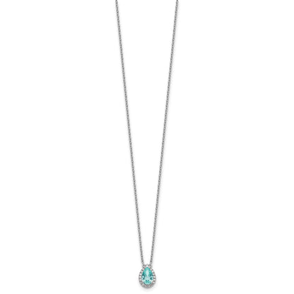 Pure Serenity 14k White Gold 1/6 carat Lab Grown Diamond VS/SI+ G+ and Lab Created Paraiba 18 inch Oval Halo Pendant Necklace