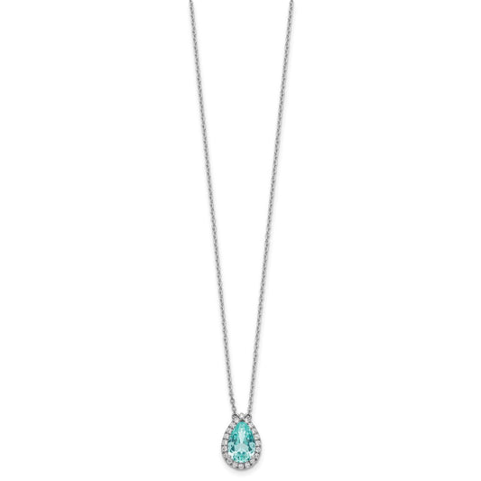 Pure Serenity 14k White Gold 1/4 carat Lab Grown Diamond VS/SI+ G+ and Lab Created Paraiba 18 inch Oval Halo Pendant Necklace